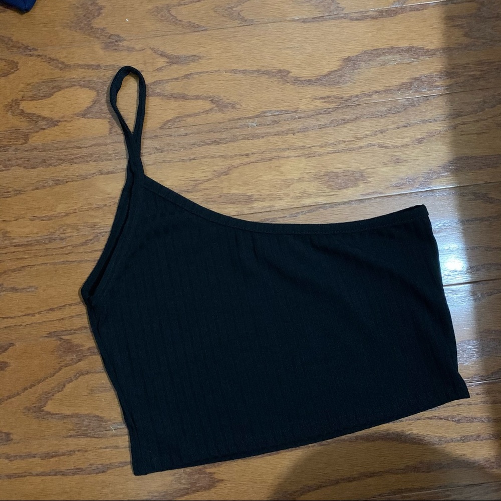 PLT black one shoulder crop